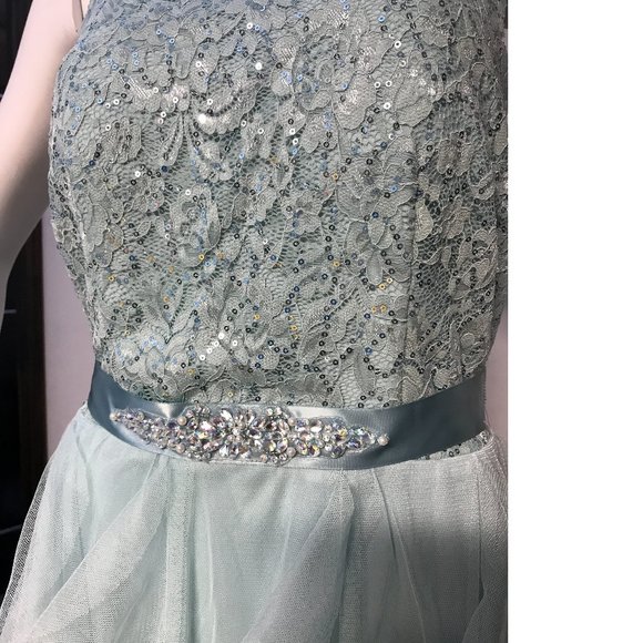 Le Chateau lace sequin tulle mesh sparkly dress mint green seafoam blue prom NWT - Picture 5 of 7